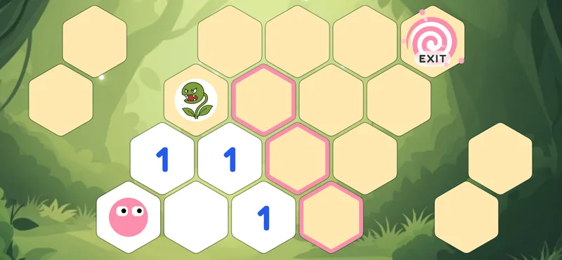 Hex Sense opened hex tiles - number clues show how many hazards touch each tile