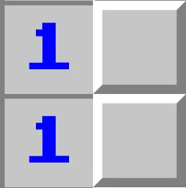 Classic Minesweeper 50/50 - two open tiles showing 1 and two closed tiles