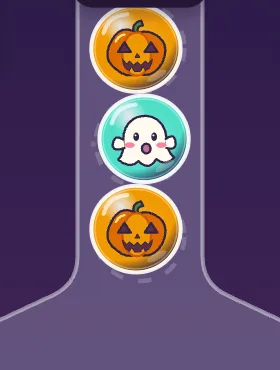 Two jack-o'-lanterns in the funnel neck with a ghost between them